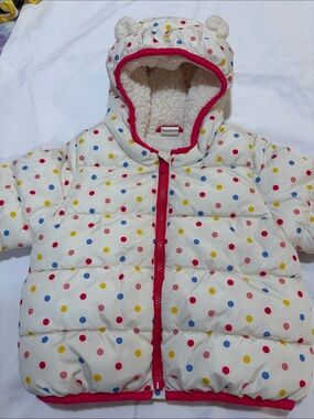 GAP Cream Puffer Jacket with Multicolor Polka Dots
